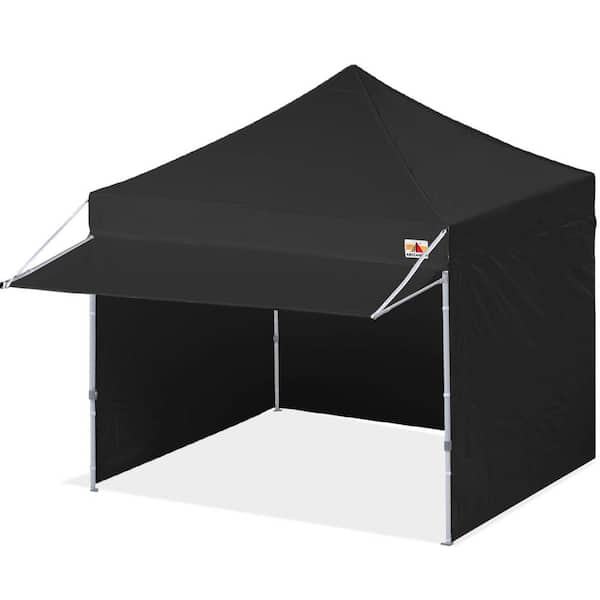 10 ft. x 10 ft. Black Commercial Instant Shade Pop Up Canopy Tent with Sidewall Panel and Awning