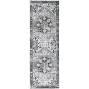 Tuscon Gray/Ivory 3 ft. x 8 ft. Machine Washable Border Distressed Runner Rug