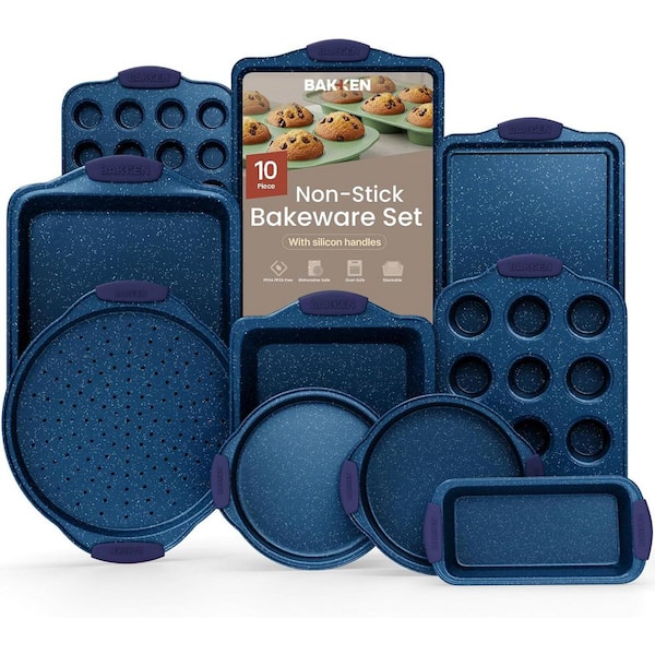 10-Piece Nonstick Coating, Carbon Steel Bakeware Sets with Blue Silicone Handles