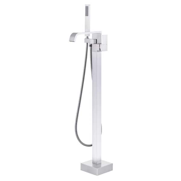 Single-Handle Waterfall Freestanding Tub Faucet with Handheld Shower in. Brushed Nickel