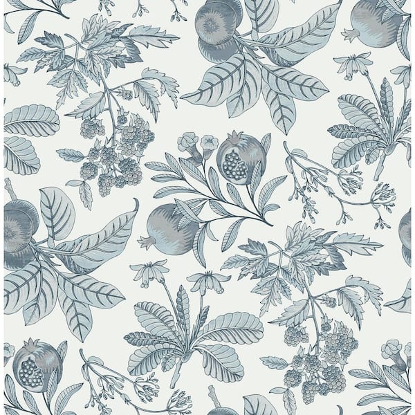 A-Street Prints Cecilia Blue Light Blue Fruit Matte Non Woven Wallpaper Roll
