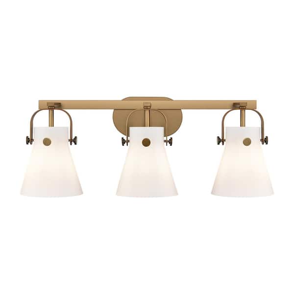 Pilaster II Cone 26.5 in. 3-Light Brushed Brass Vanity Light with Glass Shade