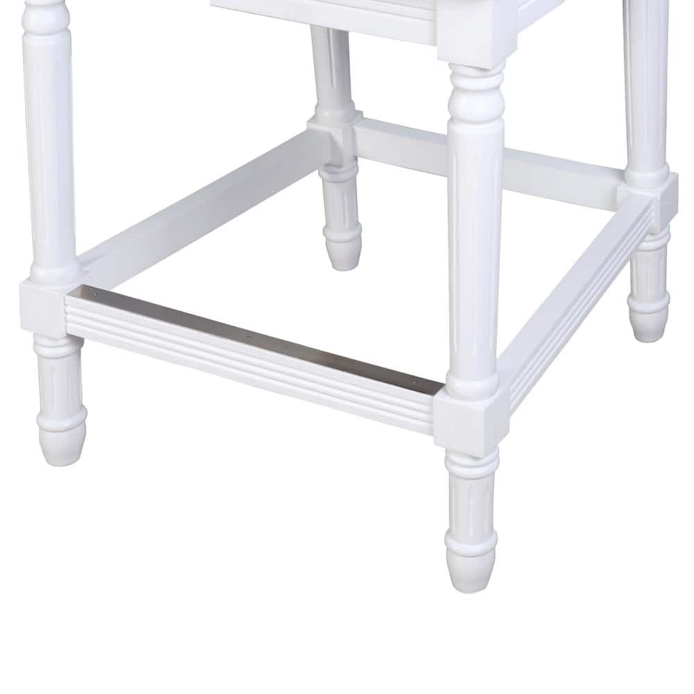 26" White Wood Counter-Height Bar Stool with Gray Upholstered Seat
