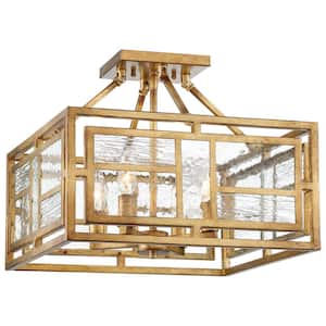 Edgemont Park 16 in. 4-Light Pandora Gold Leaf Semi Flush Mount with Clear Textured Glass