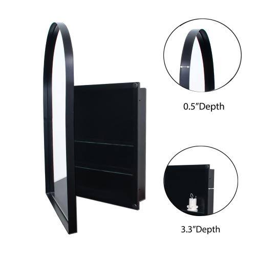 Aoibox 24 in. W x 36 in. H Arched Metal Medicine Cabinet with Mirror and Adjustable Shelves in Matte Black for Bathroom