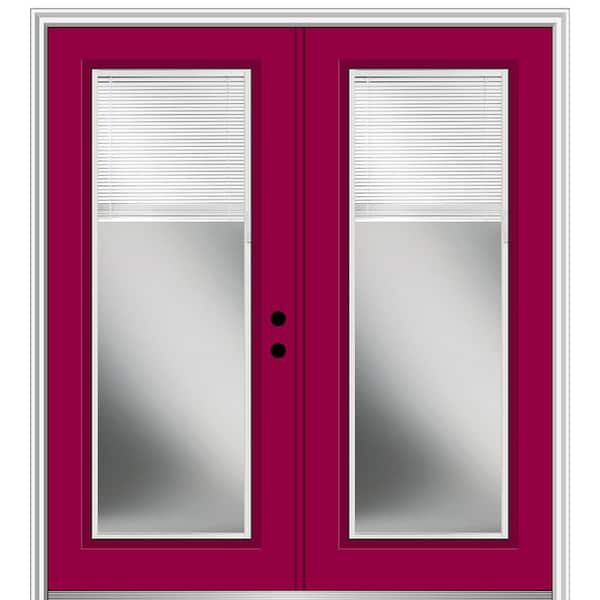 MMI Door 64 in. x 80 in. Internal Blinds Left-Hand Inswing Full Lite Clear Glass Painted Fiberglass Smooth Prehung Front Door