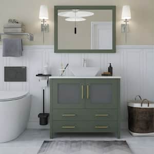 Ravenna 36 in. Single Sink Freestanding Vintage Green Bathroom Vanity with White Engineered Marble Top and Mirror