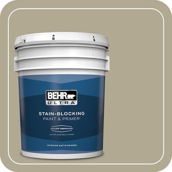 BEHR ULTRA 5 gal. #BXC-22 Field Khaki Extra Durable Satin Enamel Interior Paint & Primer