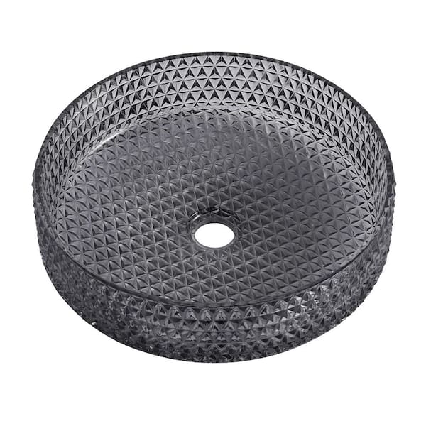 WELLFOR Modern Glass Round Bathroom Vessel Sink in Transparent Gray