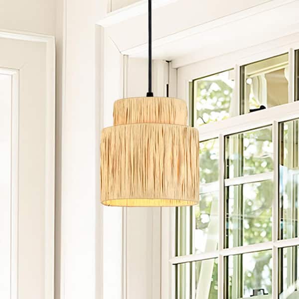 Maxax Collision 1-Light Single Drum Wood Island Pendant with Paper Accent
