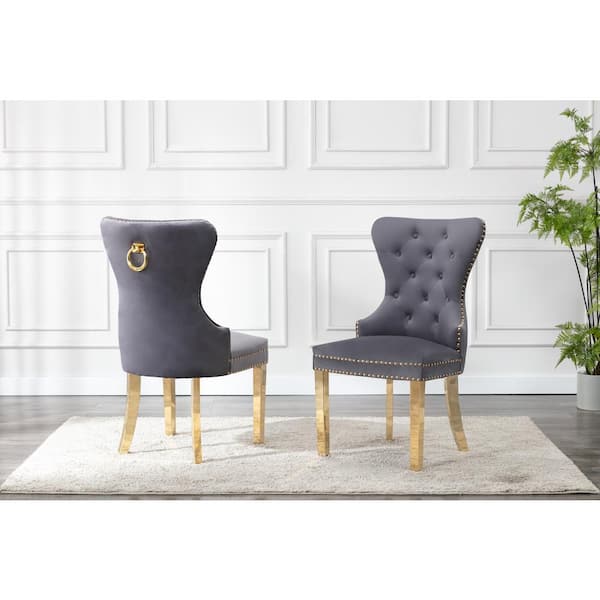 Best Quality Furniture Pam Dark Gray Velvet Gold Stainless Steel