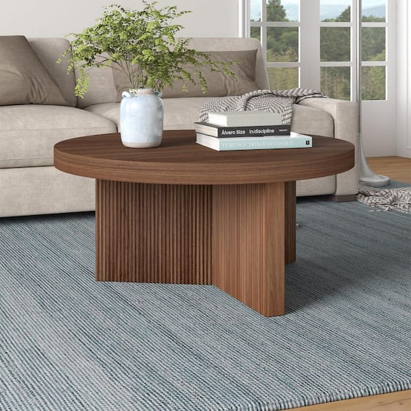 Meyer&Cross Holm 32 in. Satin Walnut Round MDF Top Coffee Table