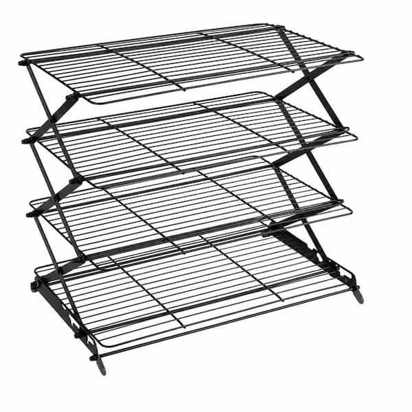 Collapsible 4-Tier Black Cooling Rack, Adjustable Stackable Roasting Cooking Drying Wire Cooling Rack for Cookies Baking