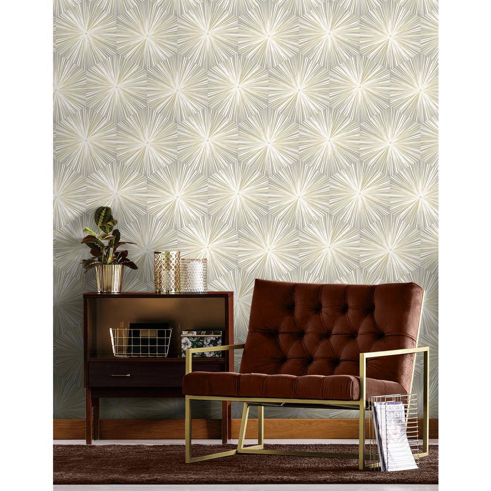 Grey and Metallic Gold Hex Starburst Peel and Stick Wallpaper
