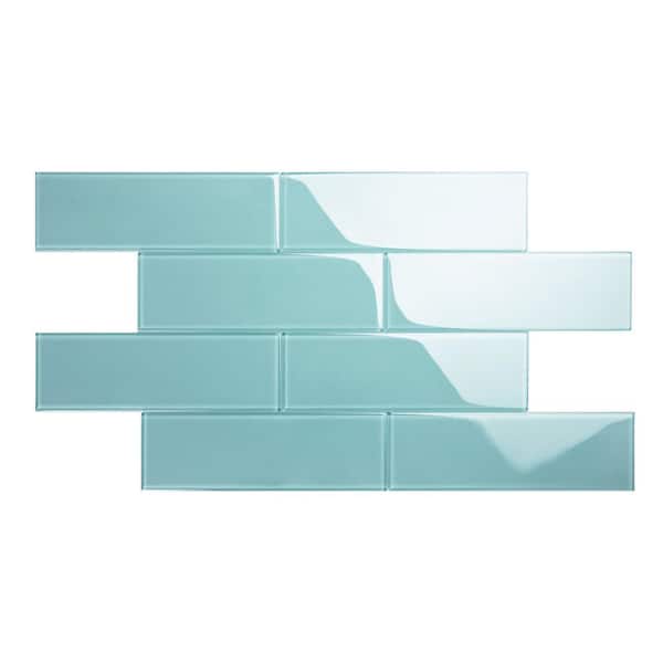 Giorbello Teal 4 in. x 12 in. x 8mm Glass Subway Tile (5 sq. ft./Case)