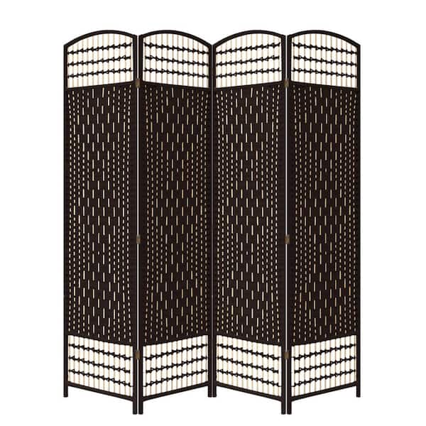 ORE International Espresso Brown Paper Straw Weave 4-Panel Screen On Legs Handcrafted Room Divider