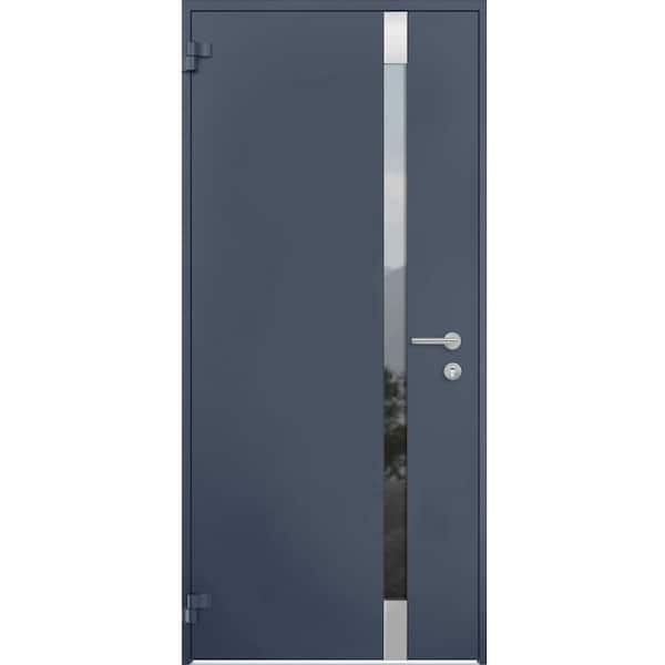VDOMDOORS 32 in. x 80 in. Left Hand/Outswing Tinted Glass Gray Graphite Steel Prehung Front Door with Hardware