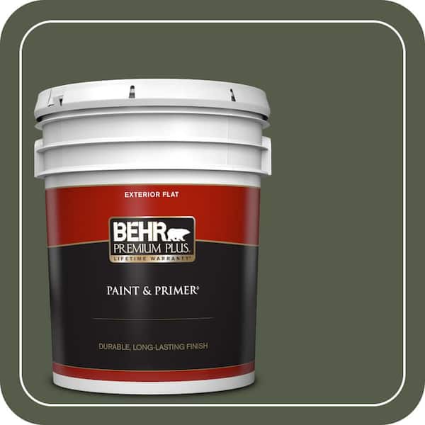 BEHR PREMIUM PLUS 5 gal. #430F-7 Windsor Moss Flat Exterior Paint & Primer