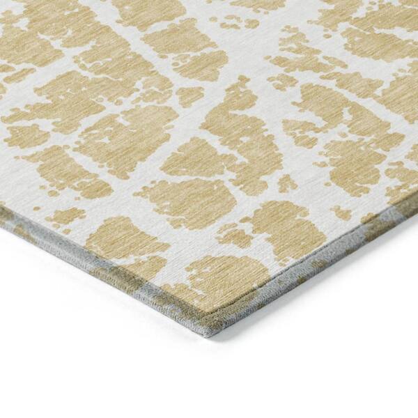 Gold and White 2 ft. x 7 ft. Abstract Indoor / Outdoor Area Rug