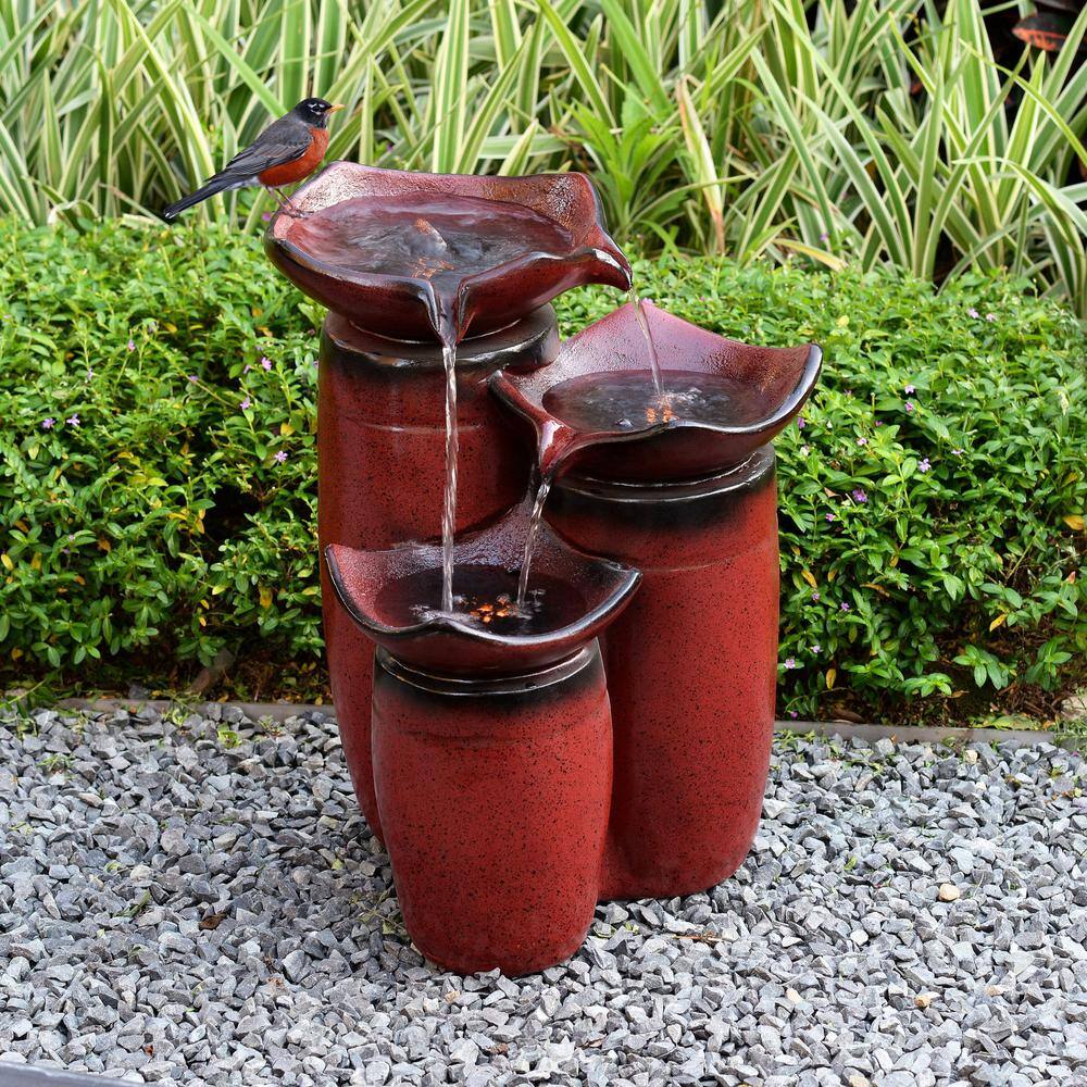 Gradient Red Polyresin 3-Tier Floor Fountain with LED Lights