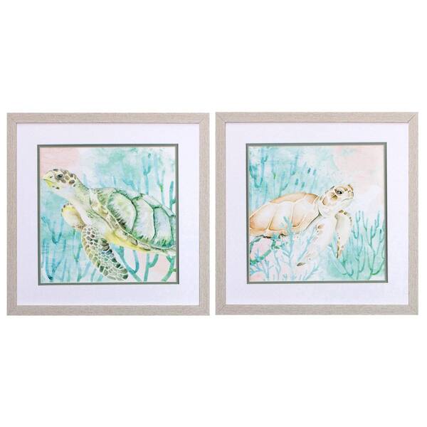 PROPAC Tropical Sea Turtle By Kim Allen Set of 2 Framed Animal Art Print 17 in. x 17 in. x 1 in.