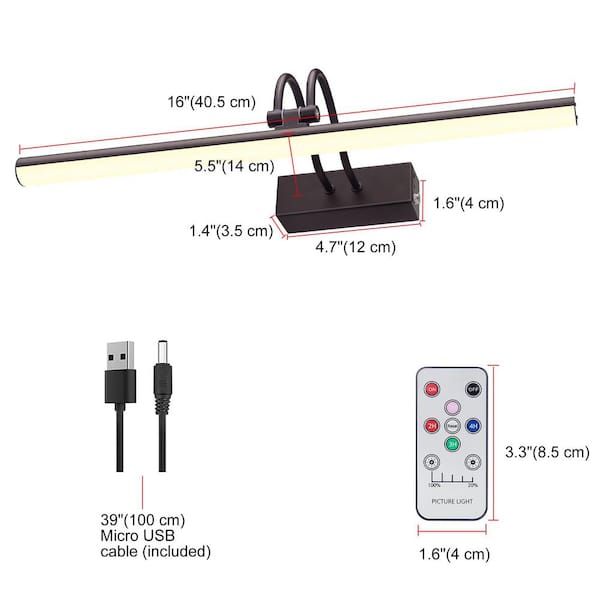 Minimalist Rechargeable 16 in. Wall Mounted Bronze LED Picture