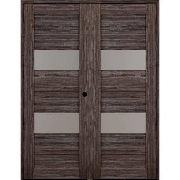 Belldinni Berta 72 in. x 83,25 in. Left Hand Active 2-Lite Frosted Glass Gray Oak Wood Composite Double Prehung Interior Door