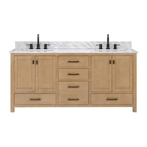 Modero 73 in. W x 22 in. D x 35 in. H Double sinks Bath Vanity Combo in Brushed Oak finish with Carrara White Marble Top