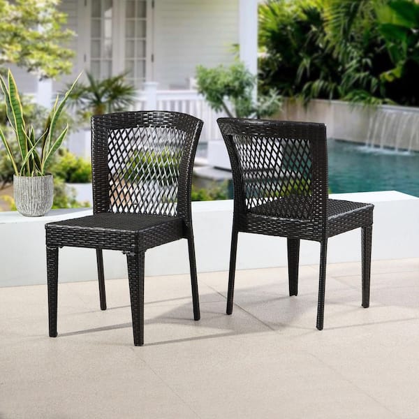Dominic Outdoor Patio PE Rattan Stackable Dining Chairs, Steel Frame, Multi Brown, Set of 2