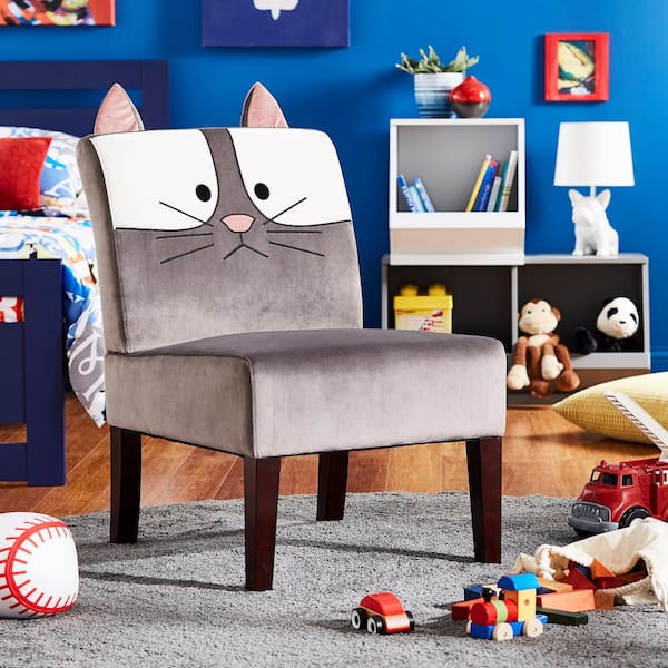 HomeSullivan Grey Velvet Cat Slipper Chair