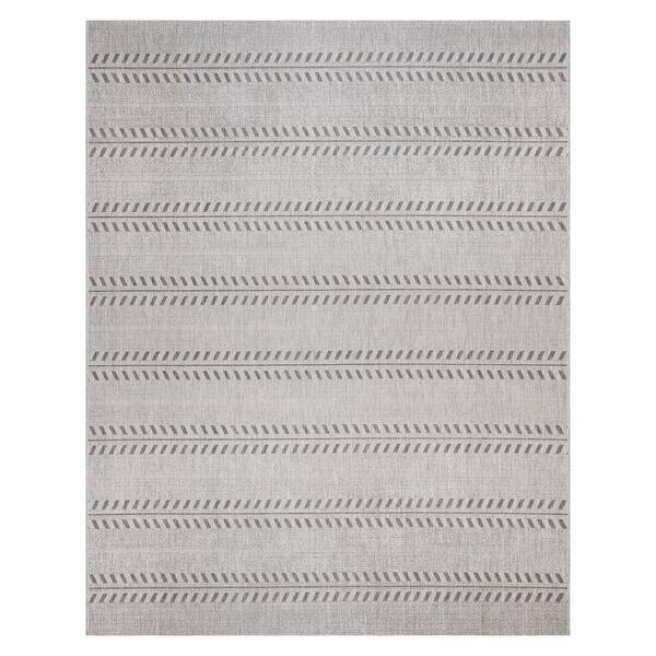 Paseo Moran Stripe Ash/Steel 9 ft. x 13 ft. Striped Indoor/Outdoor Area Rug