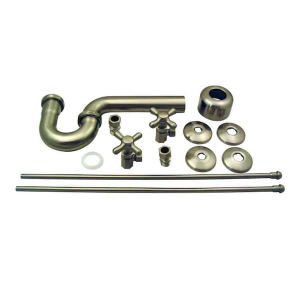 Westbrass Freestanding Pedestal Sink Kit with 20 in. Supply Lines, P-Trap and Cross Handle Angle Stops, Satin Nickel