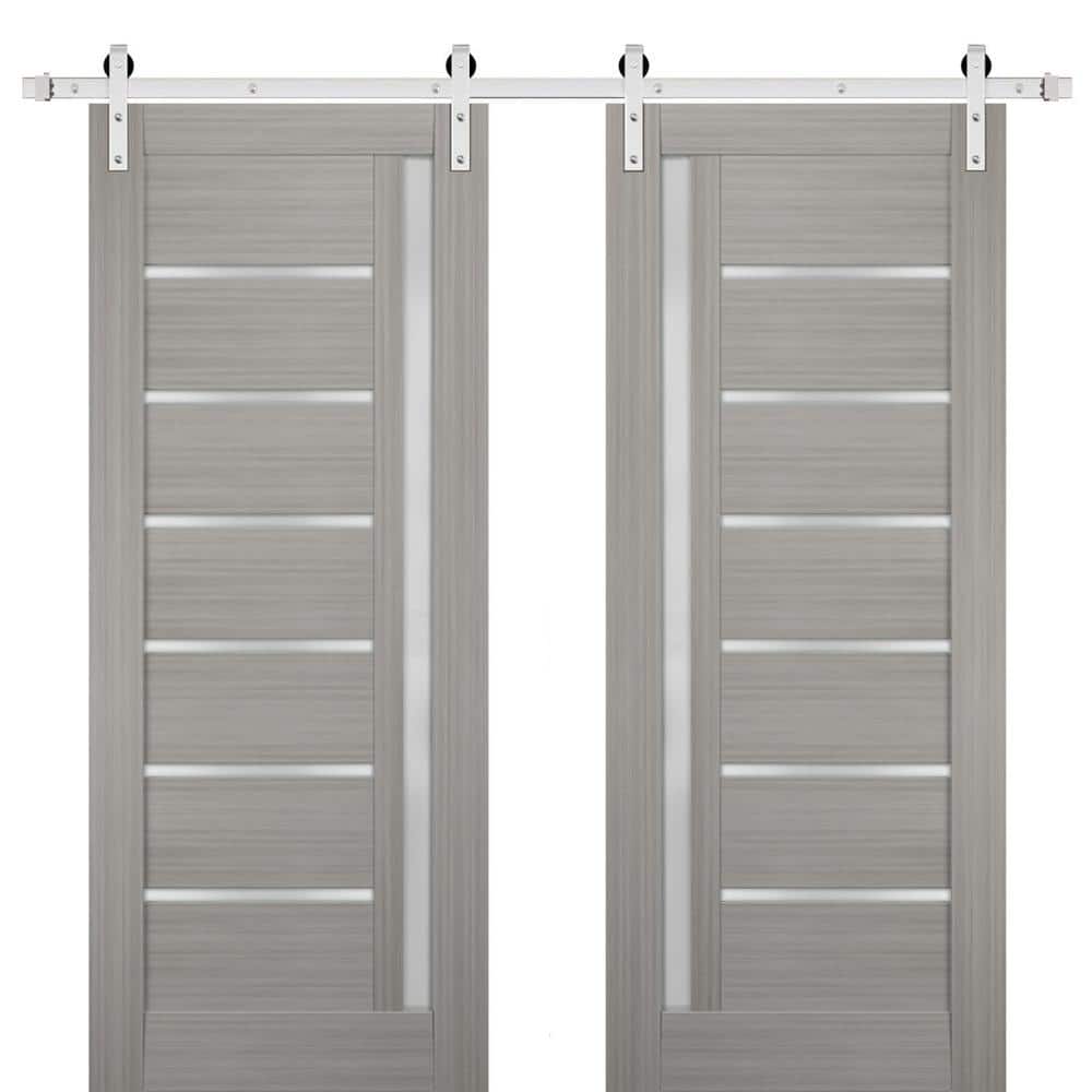 Assemble Required 24 in. x 96 in. 2 Panel Frosted Glass Gray Ash Solid Wood Sliding Barn Door with Hardware Kit price history on PriceWatchPro