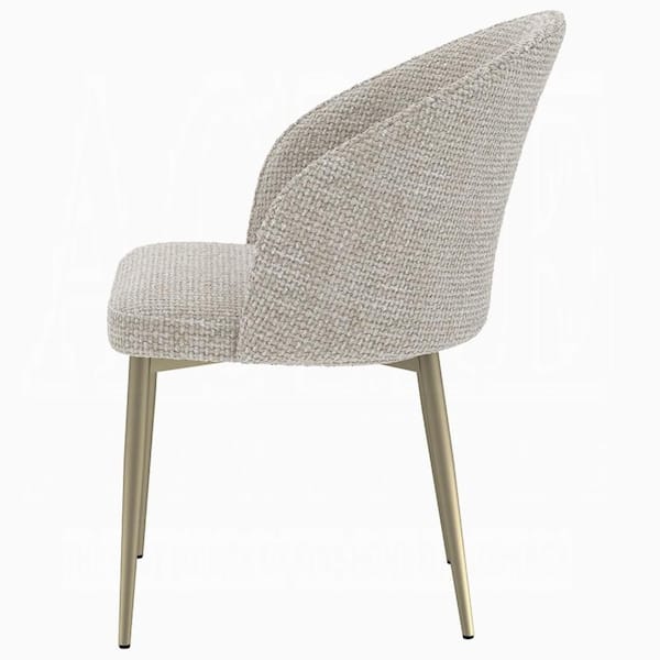 Benjara Geru Light Gray and Gold Fabric Curved Back Dining Side