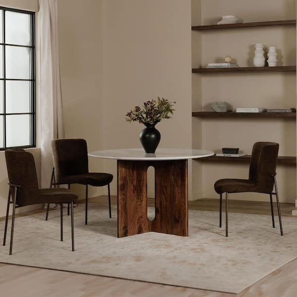 Amaris Dark Brown Polyester Upholstery with Curved Back and Bronze Metal Frame Dining Chair