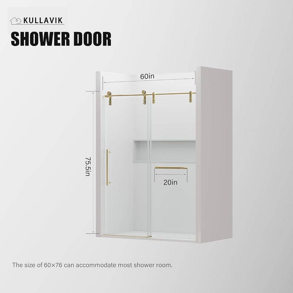 Golden Frameless Sliding Glass Shower Door with Stainless Steel Hardware