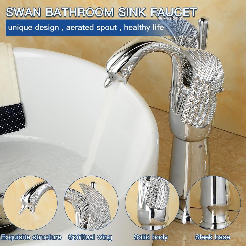 Polished Chrome Swan Single Handle Bathroom Vessel Faucet