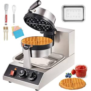 Round Waffle Iron Non-Stick Stainless Steel Rotatable Waffle Cone 1300-Watt Commercial Waffle Maker