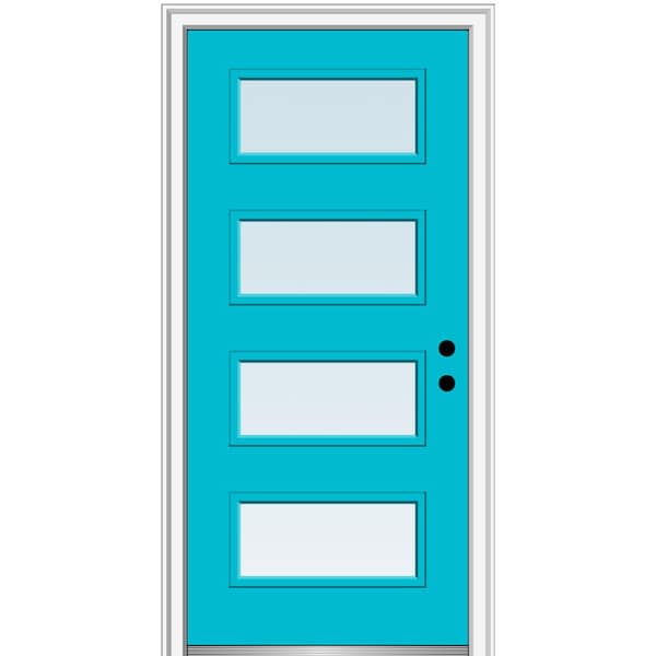 MMI DOOR 36 in. x 80 in. Celeste Left-Hand Inswing 4-Lite Clear Low-E Glass Painted Steel Prehung Front Door on 4-9/16 in. Frame