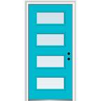 32 in. x 80 in. Celeste Left-Hand Inswing 4-Lite Clear Low-E Glass Painted Steel Prehung Front Door on 6-9/16 in. Frame
