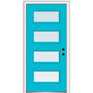 32 in. x 80 in. Celeste Left-Hand Inswing 4-Lite Clear Low-E Glass Painted Steel Prehung Front Door on 6-9/16 in. Frame
