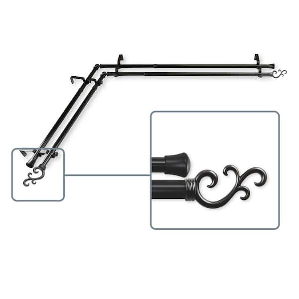Unbranded 28 in. to 48 in. Adjustable 13/16 in. Corner Window Double Curtain Rod in Black with Carolyn Finials