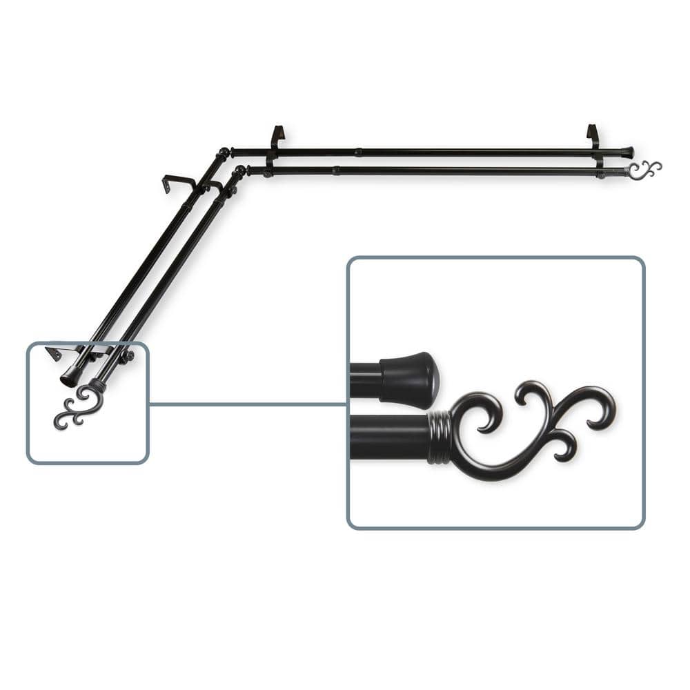 66 in. to 120 in. Adjustable 13/16 in. Corner Window Double Curtain Rod in 