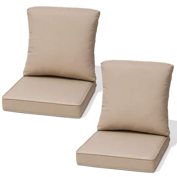 21 in. x 22 in. x 3.5 in. Outdoor Couch Cushion Set in Beige 30D Sponge 2-Pieces Patio Sofa Cushion with Zipper and Ties