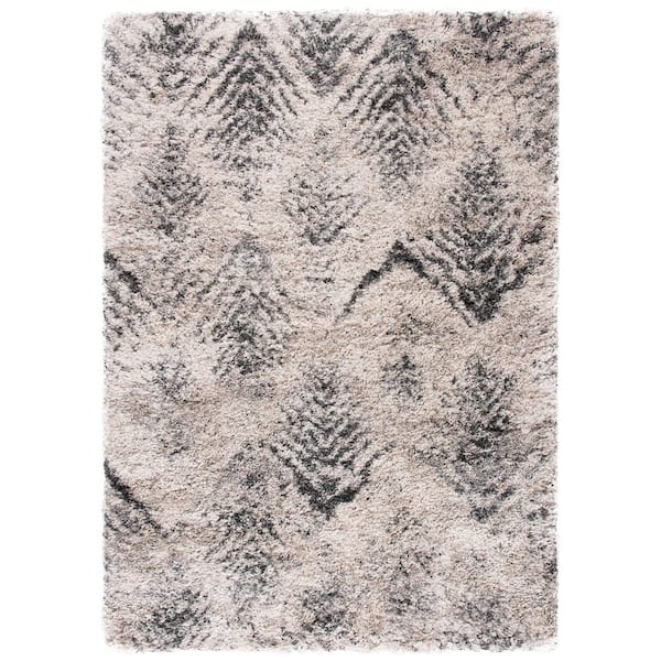 Iceland Shag 9 ft. x 12 ft. Cream/Gray Distressed Chevron Area Rug