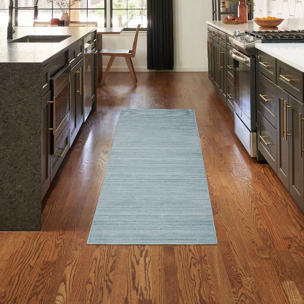 Washable Essentials Aqua 2 ft. x 10 ft. All-over design Contemporary Runner Area Rug