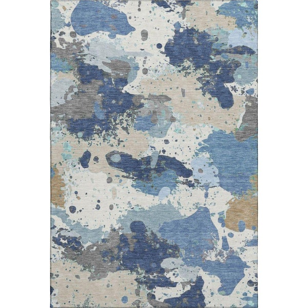 Mayfield Premium Machine Washable Abstract AMF2217 Denim 9 ft. x 12 ft. Area Rug