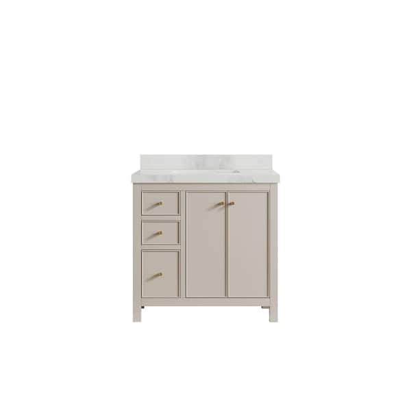 Willow Collections Chicago 36 in. Single Sink Freestanding Fine Grain Bath Vanity with Calacatta Nuvo Qt. Top Unassembled