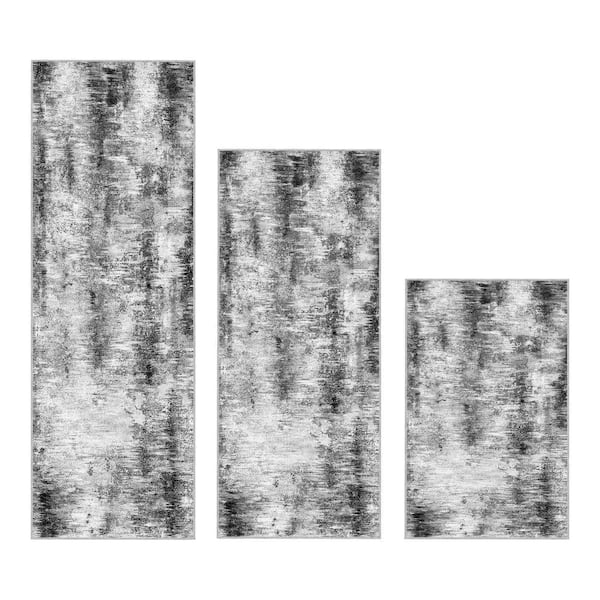 Gray 59 in. x 20 in. Indoor Non Slip Washable Kitchen Rugs and Mats Set of 3