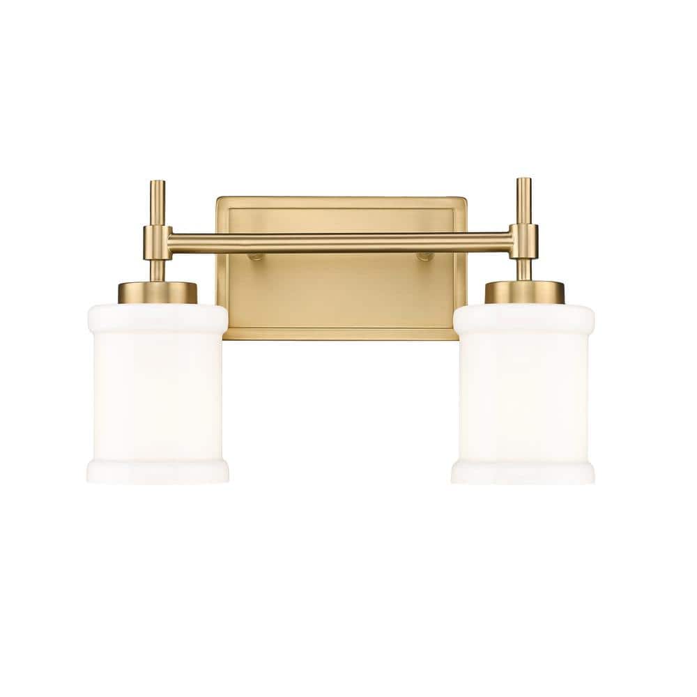 Modern Gold 2-Light Dimmable Vanity Fixture with White Glass Shades